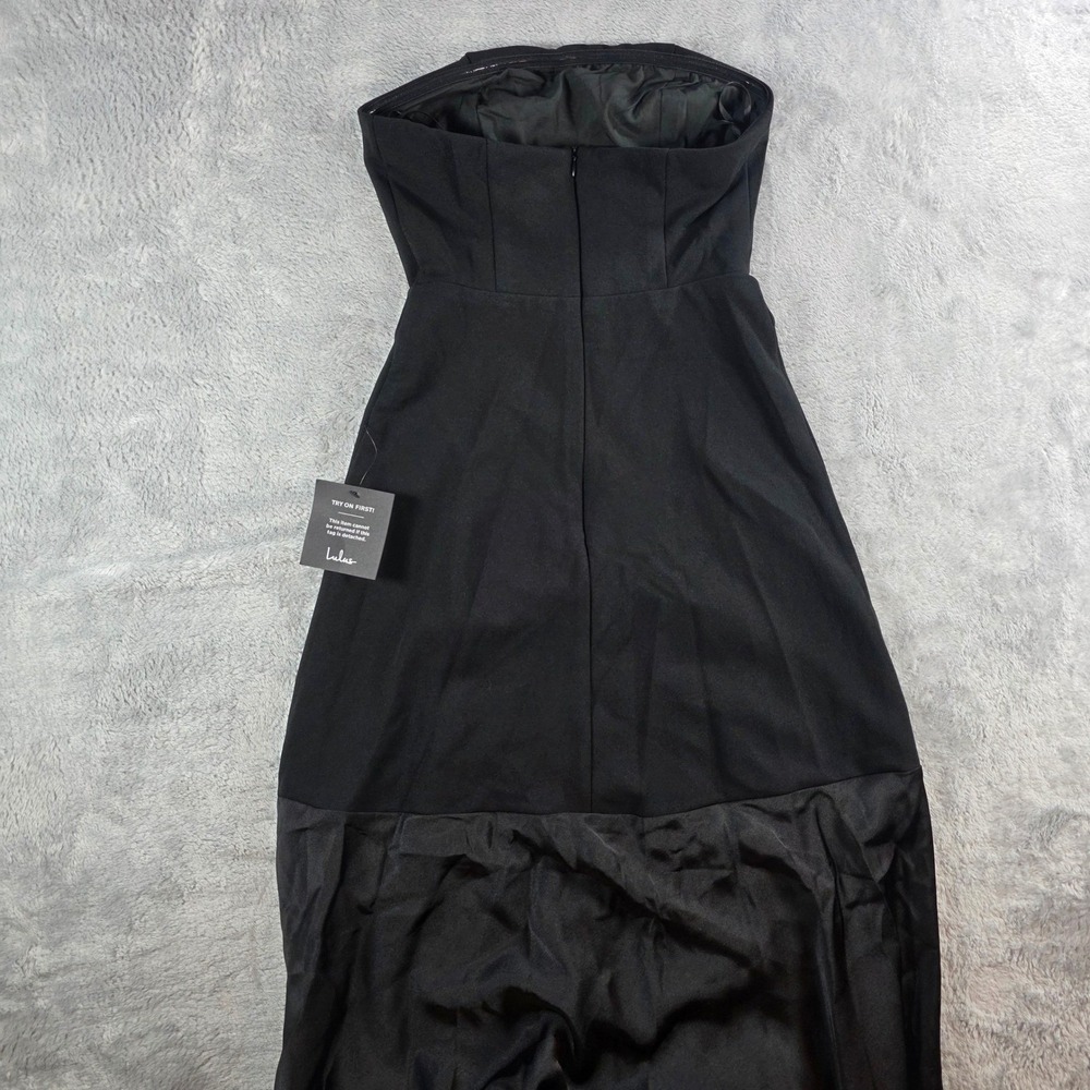 Lulus Women XS Black Compelling Style Strapless A Line Maxi Dress Satin Contrast - Picture 3 of 8